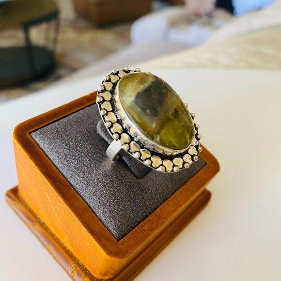 Genuine Green Labradorite 925 Silver Ring - Size 8 - Picture 3 of 4